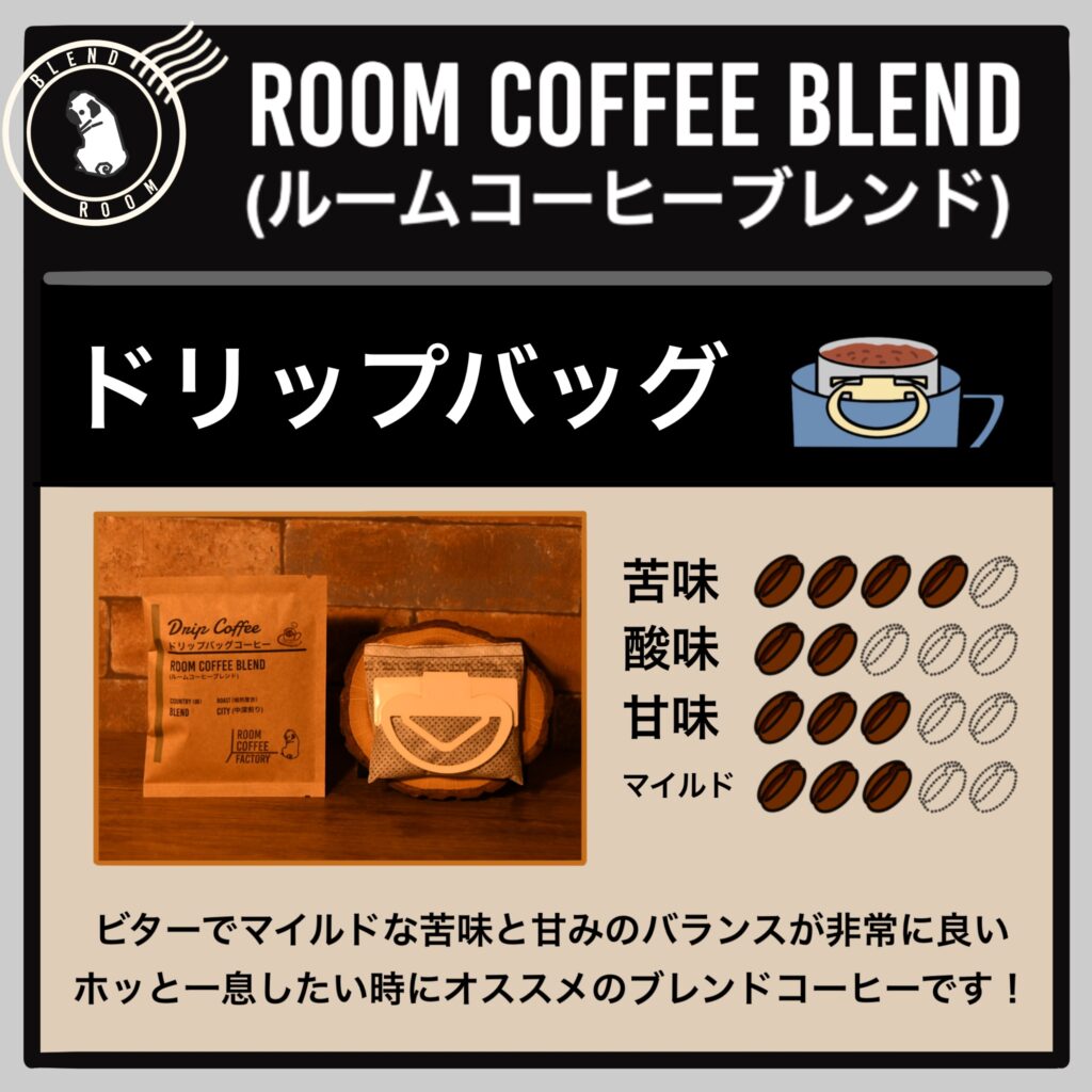 Room Coffee ブレンド
中深煎りドリップバッグ